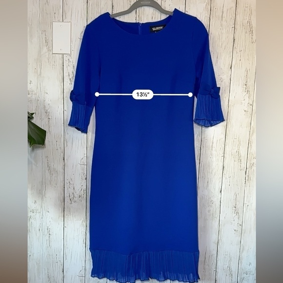 Women’s Size 6 Royal Blue Shift Dress Pleated Cuffs & Hem Elegant - Picture 10 of 12